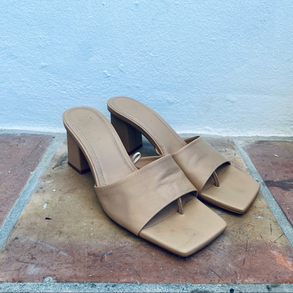 👡ZARA WOMENS LEATHER BLOCK HEEL MULE SANDALS 👡 ‼️SOLD‼️‼️SOLD‼️‼️SOLD‼️
